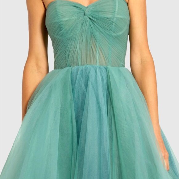 Mac Duggal Green Strapless Bustier Twist Top Ruffle Ballgown - Picture 2 of 5